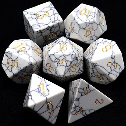 Haxtec Gemstone Dice White Turquoise Howlite Stone DND Dice Set Compatible with Dungeons and Dragons TTRPG DND Master D&D Gift - color: White Blue