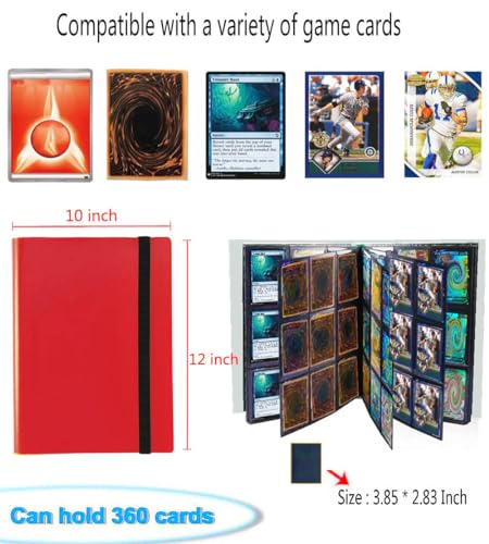 Trading Card Binder Holder, 9 Pocket Cards Album Sleeves for Baseball Yugioh MTG TCG Cards, Collection Card Best Protection, 20 Pages Put up to 360 Cards (Red) - color: Red, size: 360-Pockets