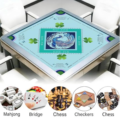 Blue Phoenix Mahjong Mat 32.4" x 32.4" with Rules, Anti-Slip Noise Reduction Design with Carrying Bag, Table Cover for Poker, Board Games, Dominoes and Card Games - color: Blue Phoenix