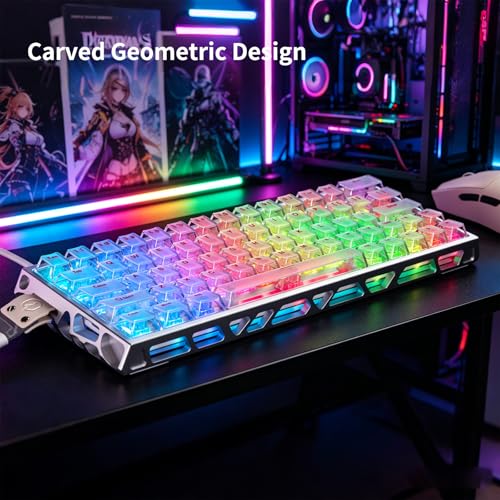 IROK MG63 64 Keys Wired Magnetic Switch Keyboard, 512KHZ All Keys Scan Rate, PCB Nano-Coating Waterproof, ARGB Light and Shadow Coexist 8KHZ/CNC Carved Aluminum Gaming Keyboard (Silver) - color: Silver