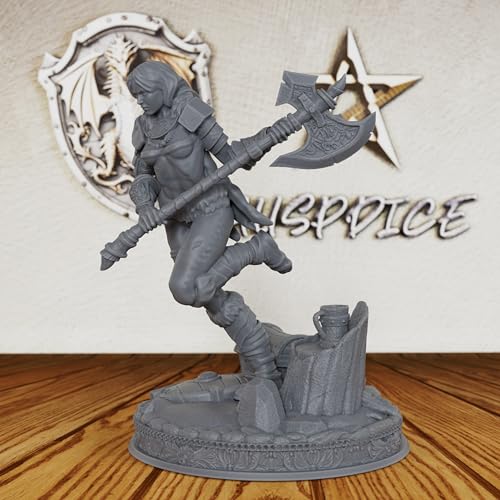 DND Minis for Miniature Game & Fantasy Role Playing - Tabletop Unpainted Miniatures for Dungeon Masters, 28mm Scale TTRPG Accessory Figure with Scenic Base - Angry Barbarian (AS212)