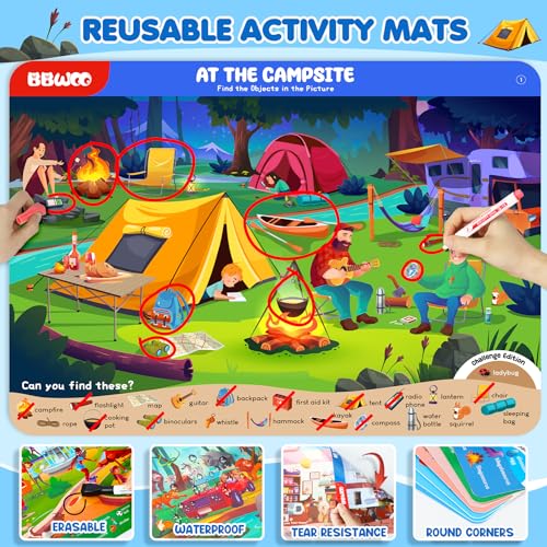 BBWOO Search and Find Activity Book, Reusable Travel Game Toys for Kids 3-8 | Car Airplane Road Trip Activities for Kids Games, Preschool Learning Activities, Educational Seek Game,Gifts for Boys Girls - color: Blue