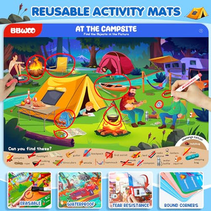 BBWOO Search and Find Activity Book, Reusable Travel Game Toys for Kids 3-8 | Car Airplane Road Trip Activities for Kids Games, Preschool Learning Activities, Educational Seek Game,Gifts for Boys Girls - color: Blue