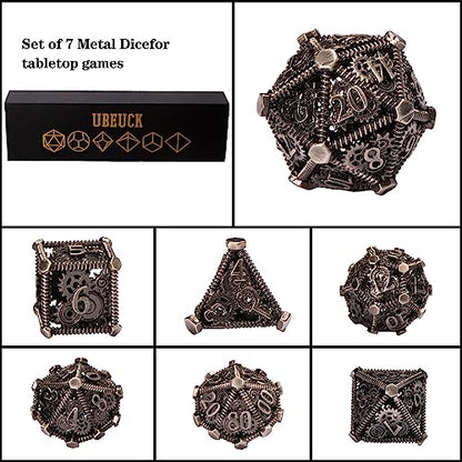 DND Metal Dice Set, UBEUCK 7PCS Gear Metal DND Dice Set for Dungeons & Dragons Board Games Boxes(Ancient Nickel Gear) - color: Ancient Nickel Gear
