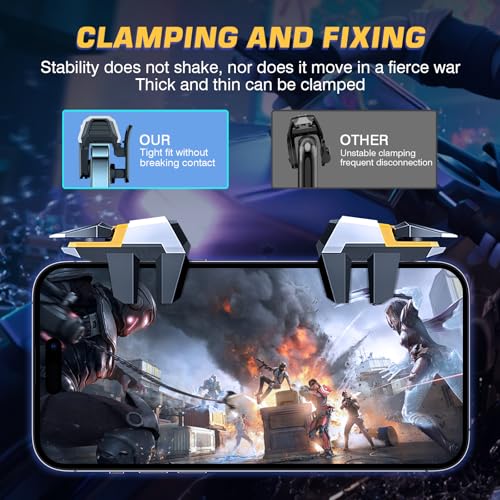 EasEasy PUBG Game Trigger, Mobile Phone Controller Compatible for PUBG/Rules of Survival/Knives Out, 6 Fingers Trigger with Sensitive Aim and Shoot Smartphone Joystick for iPhone & Android-Yellow - color: Yellow