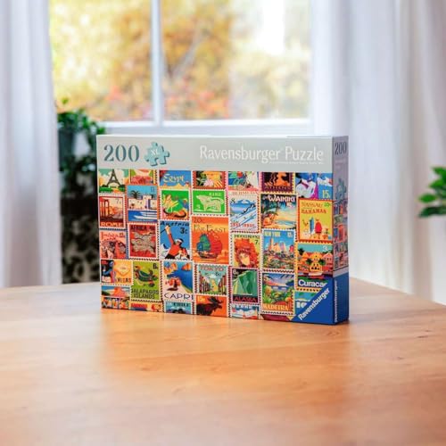 Ravensburger Feel Well - Travel Stamps - 200 Piece Jigsaw Puzzle | Thicker Pieces, Large Image Format, and Included Stand | Premium Quality Puzzle Made in Europe
