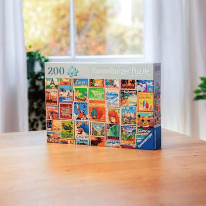 Ravensburger Feel Well - Travel Stamps - 200 Piece Jigsaw Puzzle | Thicker Pieces, Large Image Format, and Included Stand | Premium Quality Puzzle Made in Europe