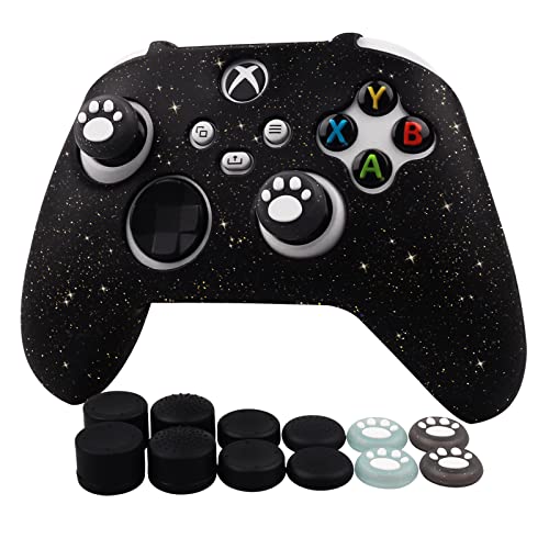 RALAN Glitter Controller Skin for Xbox Series, Anti-Slip Silicone Controller Cover Protector Case Compatible for Xbox Series Gamepad Joystick with 4 Cat Caps and Black Pro Thumb Grip x 8. - color: Black
