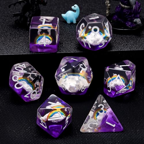 Resin D&D Dice Set, Polyhedral Rainbow Dice for Dungeons and Dragons Role Playing Games (D20, D12, D10, D8, D6, D4) - color: Rainbow2