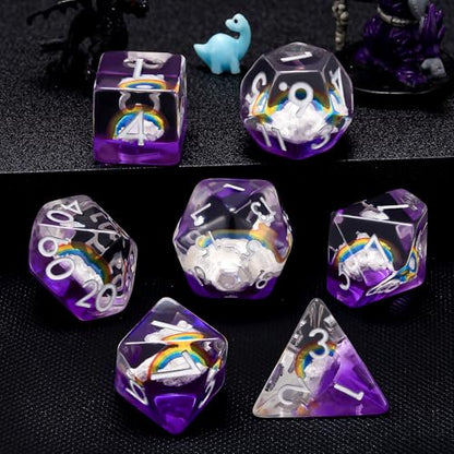 Resin D&D Dice Set, Polyhedral Rainbow Dice for Dungeons and Dragons Role Playing Games (D20, D12, D10, D8, D6, D4) - color: Rainbow2