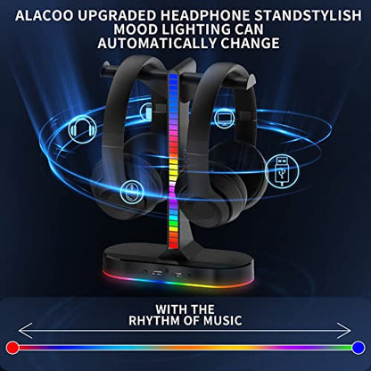 RGB Headphone Stand - Dual Gaming Headset Holder with 3 USB Charging Station and 3.5mm Audio Port,8 Light Modes, Suitable for Gaming, Wireless Earphone Display, Gamer Gifts for Men (Black) - color: black