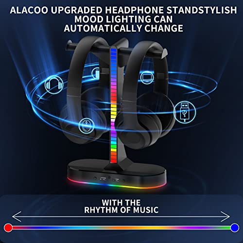 RGB Headphone Stand - Dual Gaming Headset Holder with 3 USB Charging Station and 3.5mm Audio Port,8 Light Modes, Suitable for Gaming, Wireless Earphone Display, Gamer Gifts for Men (Black) - color: black