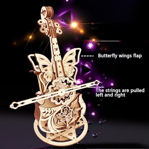 3D Wooden Puzzle for Adults Cool Cello Music Box DIY Model Wood Crafts Kits | Build your Mechanical Puzzle Building Kits - style: cello
