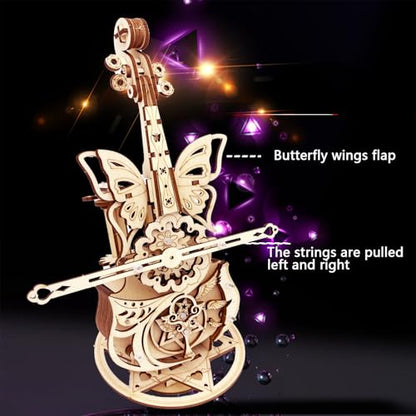 3D Wooden Puzzle for Adults Cool Cello Music Box DIY Model Wood Crafts Kits | Build your Mechanical Puzzle Building Kits - style: cello
