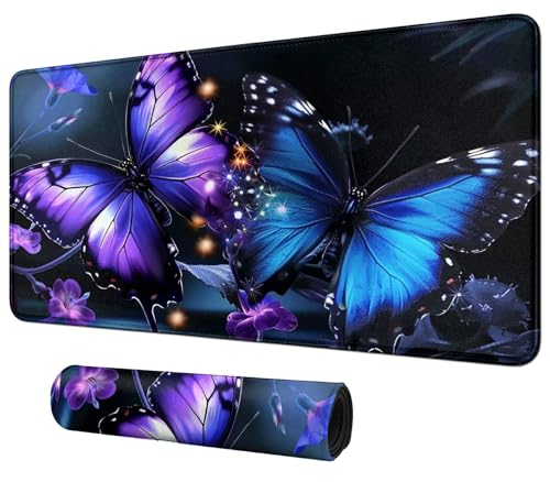 Purple and Blue Butterflies for MTG & TCG Playmat Mouse Pad,BFDHGQZC 24" x 14" Game Mat for MTG/RPG/CCG Trading Card Game Playmats Table Mat Perfect for Card Games Video Games Computer Office - color: Purple and Blue Butterflies