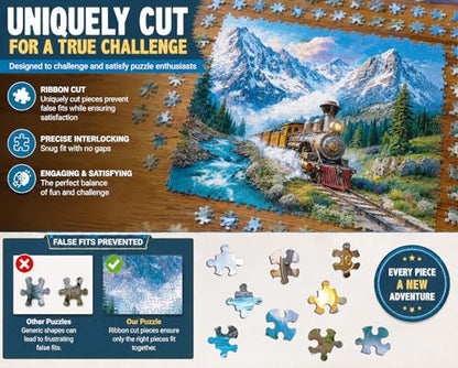 1000 Piece Jigsaw Puzzle for Adults - Mountain Express - A Steam Locomotive Train Thunders Down the Tracks - Challenging Puzzle Perfect for Game Nights - 1000 Piece for Adults. 20x27 inches - color: Mountain Express