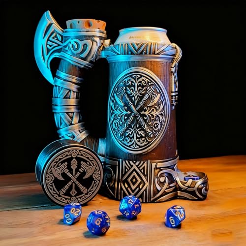 DND Mug Dice Tower Set, DnD Dice Cup with Storage, 12/16 Oz Beverage Holder, DND Accessories for Players, Best Gift for RPG Game lover (Viking Forged) - color: Viking Forged