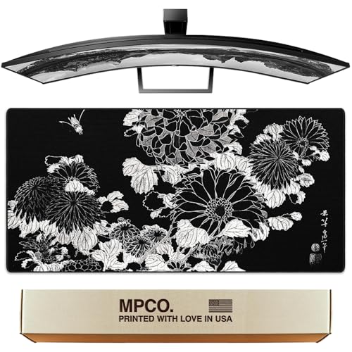MPCO. Original Large Gaming Desk Mat – 36" x 17" Duraglyde Ukiyo-E Chrysanthemums Full Desk Mouse Pad for Smooth Precision – Non-Slip, Washable Extra-Large PC Mouse Pad for Gaming Sessions - color: Chrysanthemums - DuraGlyde, size: 36L x 17W inches