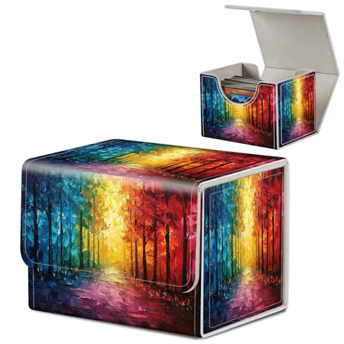 Card Deck Box for MTG, Microfiber Lining and Waterproof PU Leather Large Size Card Box, Fit 100+ Single Sleeved Cards, Strong Magnet Collectible Card Storage Box Fit TCG Fit MTG, Autumn Forests - color: Autumn Forests