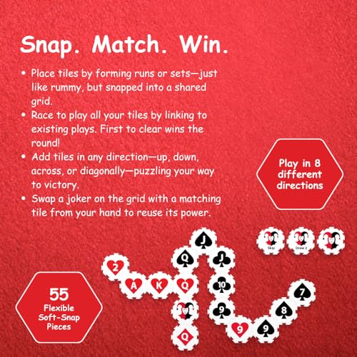 Rummy Strategy Game for Adults, Family, and Kids, Includes Full Size Snap Tiles, Racks, and Storage Travel Bag, Fun for Ages 8+, 2-4 Players