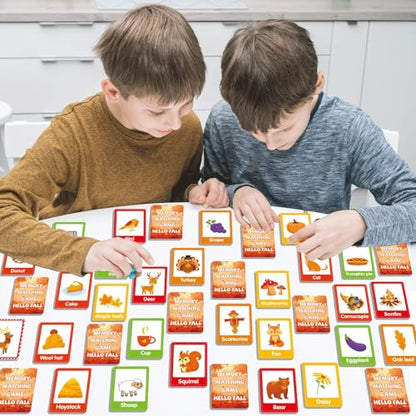 gisgfim 100 PCS Fall Memory Matching Game Thanksgiving Happy Fall Concentration Memory Games for Kids Educational Ages 3-8 A Fun & Fast Autumn Theme Memory Matching Games - style: Happy Fall