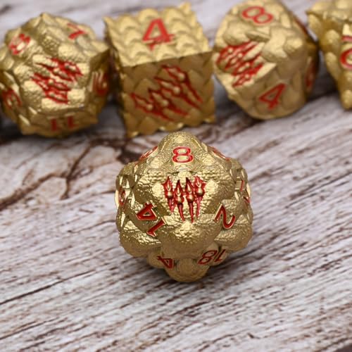 Dragon Scale Metal Dice Set-Dragon Claw,with Gift Metal Box for TTRPG Tabletop Gaming,Dungeon Masters,RPG Adventures(Brown) - color: Brown