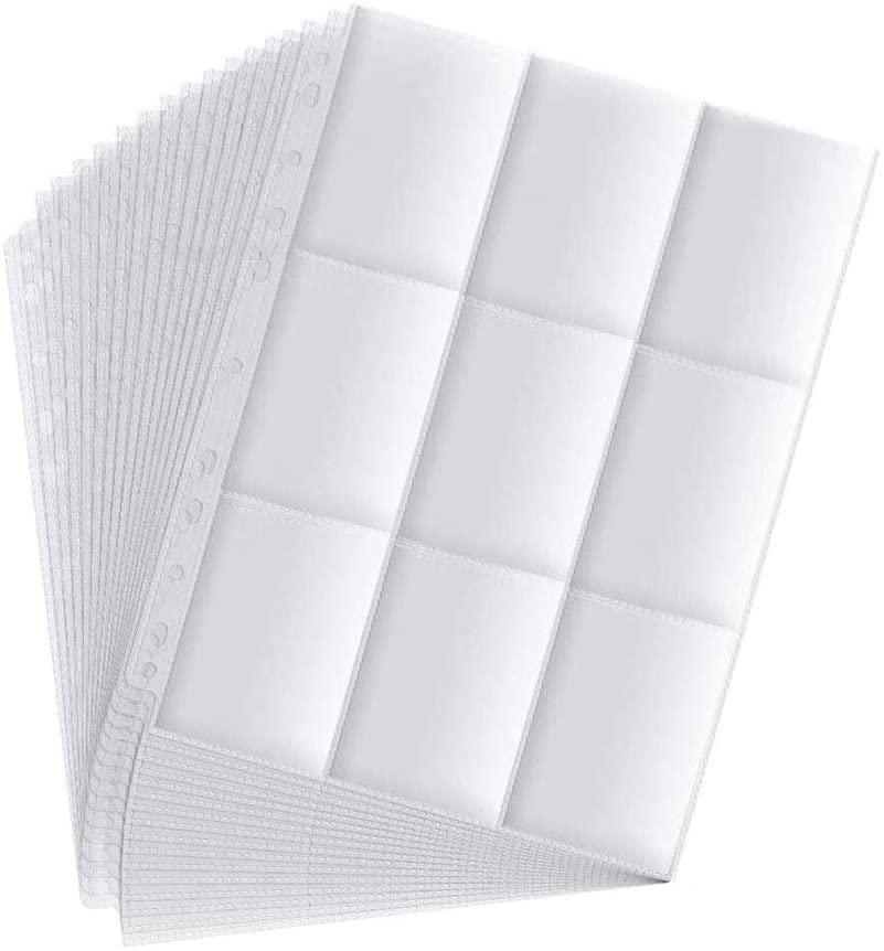 2700 Pockets Trading Card Sleeve Pages,150 Pack Double Side 9-Pocket Protectors Card Sleeves Binder Sheets 11 Ring for Standard Size Sport Cards, Baseball Cards, Game Cards (150)