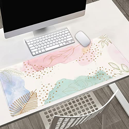 Boho Pastel Painting Mouse Pads, Abstract Mousepad XXL,Extended Mouse Pad for Keyboard & Wireless Mouse,Cute Large Desk Protector Mat Full Desk Gaming Mice Pad for Office Home 31.5x15.75 in - color: B-pink Blue