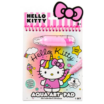 Hello Kitty Aqua Art Pad, 4 Art Pages, On The Go Reusable Water-Reveal Activity Pad, Mess Free Arts and Crafts, Paint with Water Brush Set, Kids Toys, Sanrio Stuff, Hello Kitty Craft Kits for Kids 3+ - style: Hello Kitty
