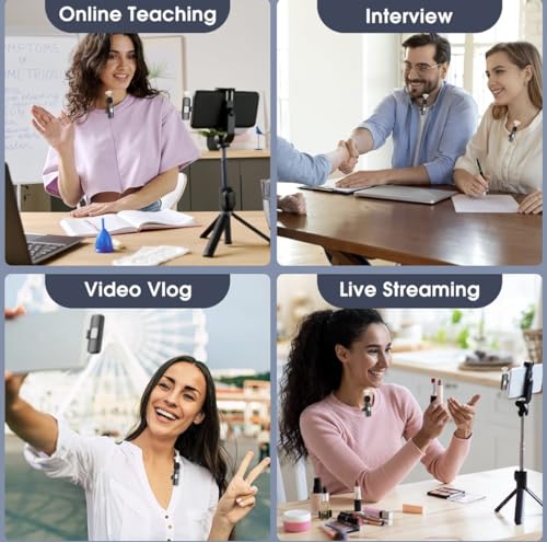 Wireless Lavalier Microphone Set of 2 – Podcast Microphone with Included Adapters, USB C Charging Cable – Lapel Microphone Wireless Ideal for Vlogging Kit, Studio Mic Portable Microphone