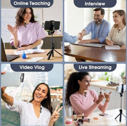 Wireless Lavalier Microphone Set of 2 – Podcast Microphone with Included Adapters, USB C Charging Cable – Lapel Microphone Wireless Ideal for Vlogging Kit, Studio Mic Portable Microphone