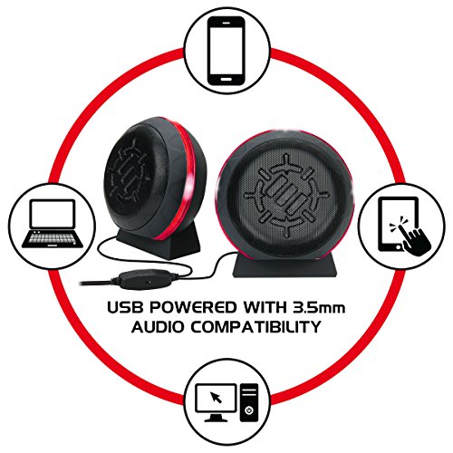 ENHANCE SL2 USB Gaming Speakers for PC with LED Red Light, 3.5mm Wired Connection and in-Line Volume Control, 2.0 Stereo Sound System - USB Computer Speakers for Monitor, Laptop, PC - color: Red