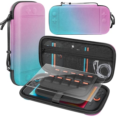 BRHE Switch 2 Carry Case Compatible with Nintendo Switch 2 Console | Large Capacity Switch 2 Travel Case, Travel Bag for Switch 2 Console & Accessories, 30 Game Card Slots (Pink Blue Gradient) - color: Pink Blue Gradient