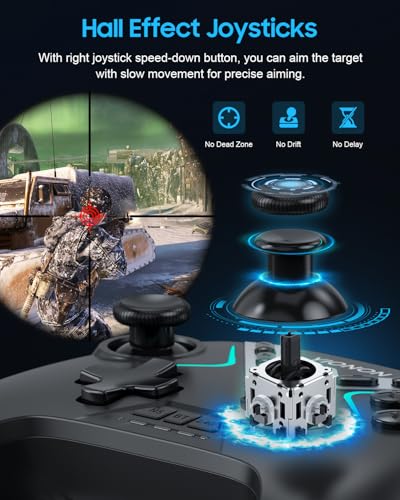 YIONON Dual Hall Effect PC Controller with USB Dongle & Phone Clip | Bluetooth Controller for PC/iPhone/Android/Steam/TV with Macro, Joystick Speed Down, 6-Axis Gyro, Vibration, Turbo, Wake Up - color: Black