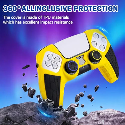 DLseego Protective Cover for PS5 Controller, Soft Silicone Ergonomic Anti-Slip Controller Case Skin with 4 PCS Thumb Stick Grip Caps - Yellow - color: Yellow