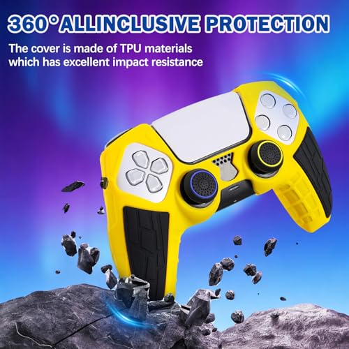 DLseego Protective Cover for PS5 Controller, Soft Silicone Ergonomic Anti-Slip Controller Case Skin with 4 PCS Thumb Stick Grip Caps - Yellow - color: Yellow
