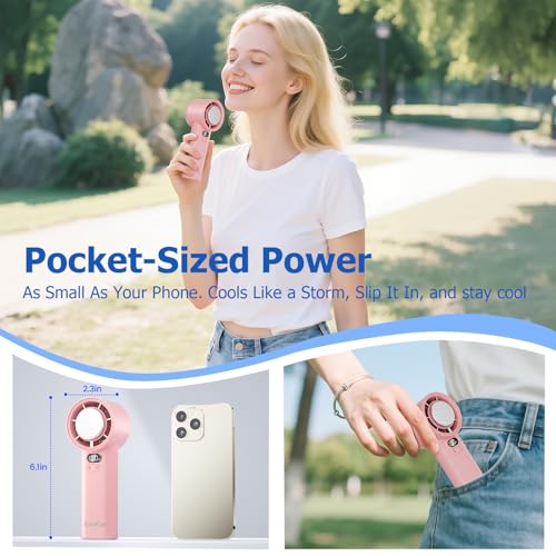 HandFan 5200mAh High Speed Handheld Turbo Fan, 1-100 Speeds Adjustable Powerful Cooling Ice Fan, Portable Mini Hand Fans Rechargeable, for Summer Beach Travel Concerts, Gifts for Women(Pink) - color: Pink