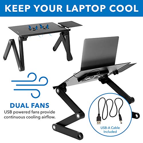Mount-It! Adjustable Laptop Stand & Lap Desk with USB Cooling Fans, Large Aluminum Laptop Tray with Mouse Pad, Portable Sit-Stand Laptop Desk for Bed, Couch & Table