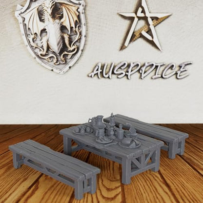 Unpainted Dining Set DND Miniature, Fantasy Tabletop Gaming Scenery, Compatible with Dungeons and Dragons,TTRPG Games, RPG Accessory for Tavern/Inn Scenarios-AS604
