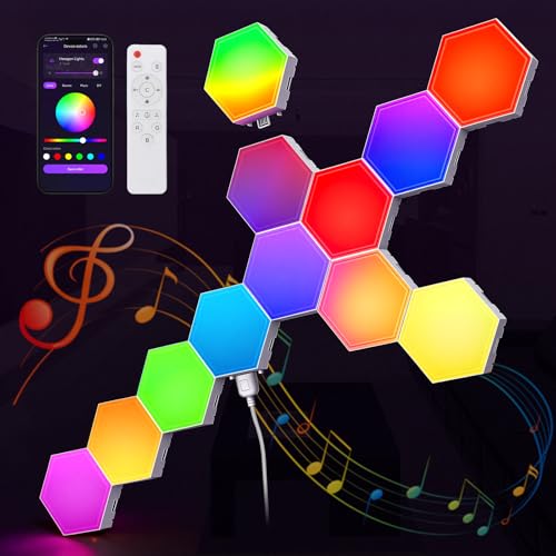 TISOFU 12 Pack Hexagon Lights LED Wall Panels, RGB Gaming Light with APP/Music Sync & Remote, DIY Smart Modular Hexagonal Honeycomb Glide Hex Tiles Panel for Bedroom Party Decor Gifts - size: 12 Pack