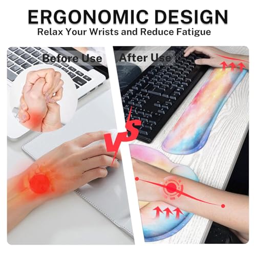 Arttown Keyboard Mouse Pad Set, 4 in 1 Desk Mat Set Iridescent Cloud | Starry Colorful Cute Large Mousepad+Keyboard Wrist Rest+Mouse Wrist Rest+Coaster Ergonomic Design for Home Office Computer - color: Iridescent Cloud