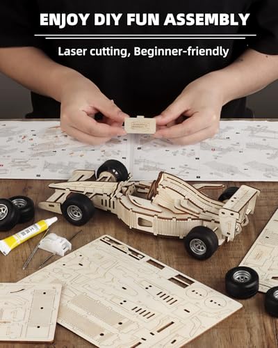 3D Wooden Puzzles for Adults, Formula 1 Racing Car Kit 66pcs | 3D Wood Pull Back Toys Model Car Kits for Adults to Build, Suitable for Beginners, Birthday Gift for 14+ Teen Boy Men Seniors