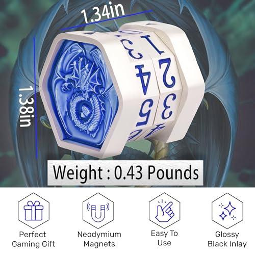 Metal MTG Life Counter Wheel Metal Magic Life Counter MTG Health Tracker MTGs Foundations with Dragon Symbol for Board Games, Cards Games, TTRPGs, Compatible with MTGs(Pearl Silver_Blue) - color: Silverblue