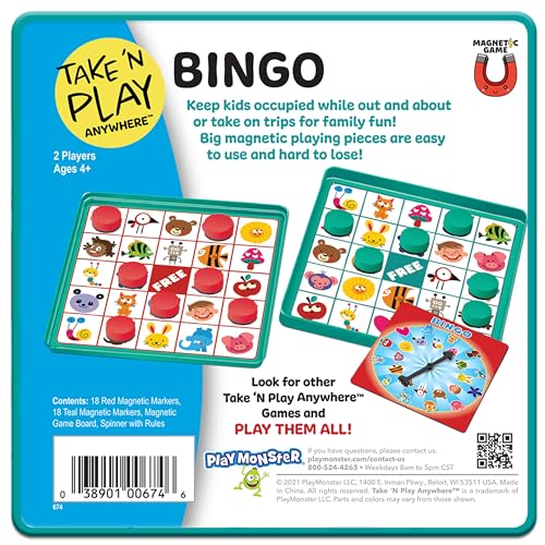 PlayMonster Take N Play Anywhere Bingo - Magnetic Pieces in Magnetic Travel Friendly Tin for Fun on the Go- For Ages 4+ - style: Bingo