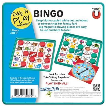 PlayMonster Take N Play Anywhere Bingo - Magnetic Pieces in Magnetic Travel Friendly Tin for Fun on the Go- For Ages 4+ - style: Bingo
