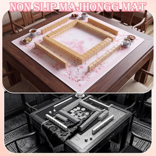 Thenshop Mahjong Mat Thickened Anti-Slip Game Mat with Drawstring Carrying Bag, 31.5" x 31.5" Waterproof Noise-reducing Table Cover for Mahjong, Poker, Card Games, Dominoes(Chinese Style) - style: Chinese Style