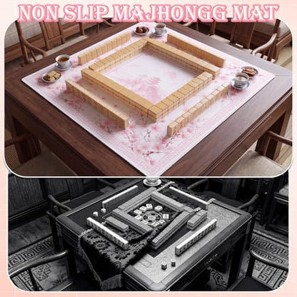 Thenshop Mahjong Mat Thickened Anti-Slip Game Mat with Drawstring Carrying Bag, 31.5" x 31.5" Waterproof Noise-reducing Table Cover for Mahjong, Poker, Card Games, Dominoes(Chinese Style) - style: Chinese Style