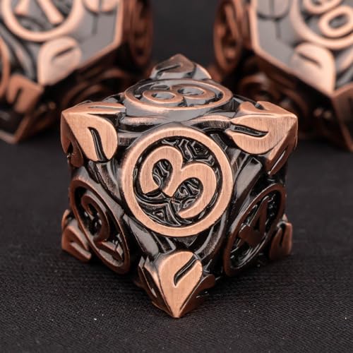 KERWELLSI Metal DND Dice Set D&D, 7Pcs Nature Vines Leaf Role Playing Dice with Gift Box, Copper Dungeons Dragons D and D Game Dice D20 D12 D10 D8 D6 D4 - color: Copper