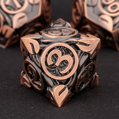 KERWELLSI Metal DND Dice Set D&D, 7Pcs Nature Vines Leaf Role Playing Dice with Gift Box, Copper Dungeons Dragons D and D Game Dice D20 D12 D10 D8 D6 D4 - color: Copper