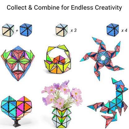 TOSY Magnet Pyramid Stone - 1 Cube Transforms into 1 Billion Shapes (Bunny, Egg Basket, Flowers, Heart…), 243 Rare Earth Magnets, Holographic Design, Puzzle/STEAM Toy, Easter Birthday Gift, 2-Pack - color: Stone (Set of 2)
